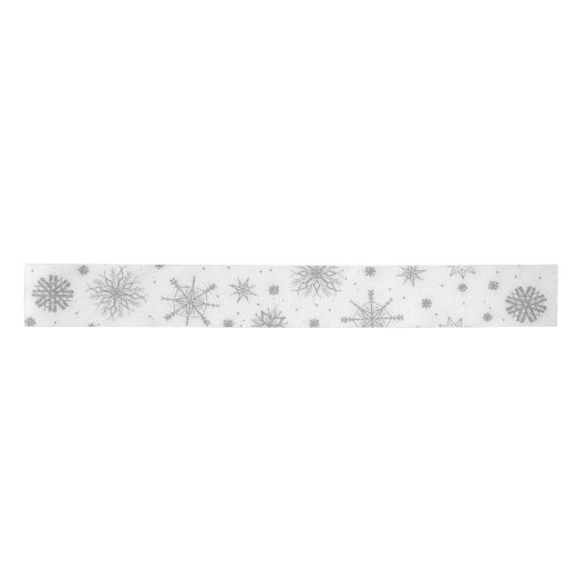 Silver Snowflakes White Design Satijnen Lint (Voorkant)