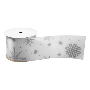 Silver Snowflakes White Design Satijnen Lint