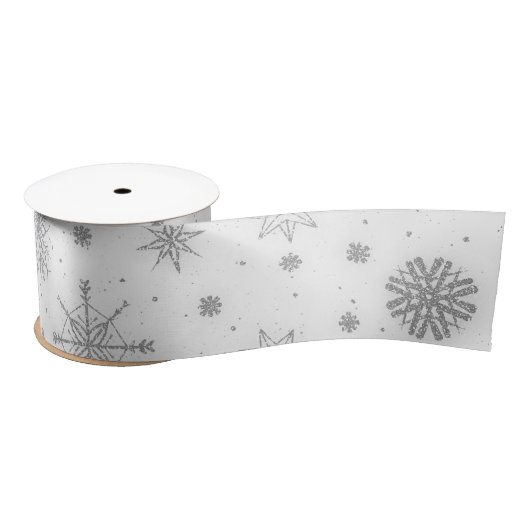 Silver Snowflakes White Design Satijnen Lint (Spoel)