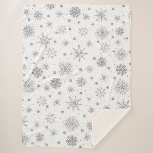 Silver Snowflakes White Design Sherpa Deken (Voorkant)