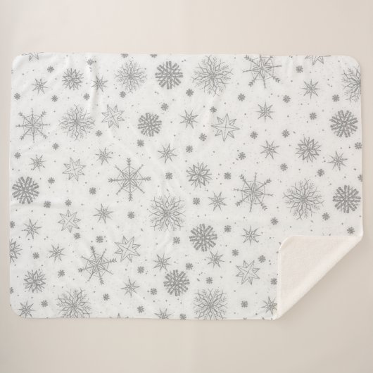 Silver Snowflakes White Design Sherpa Deken (Voorkant (horizontaal))