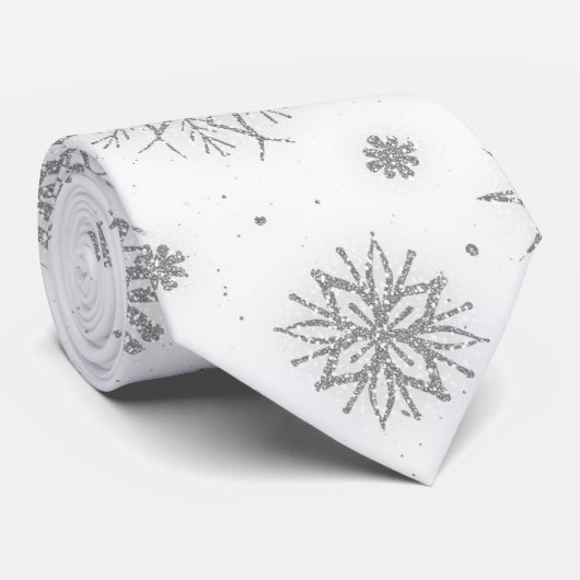 Silver Snowflakes White Design Stropdas (Opgerold)
