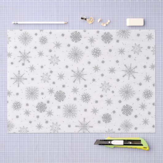 Silver Snowflakes White Design Tissuepapier (Craft)