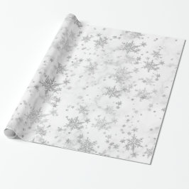 Silver Snowflakes White Marble Wrapping Paper Cadeaupapier