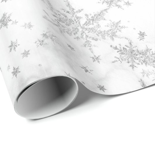Silver Snowflakes White Marble Wrapping Paper Cadeaupapier (Rol Hoek)