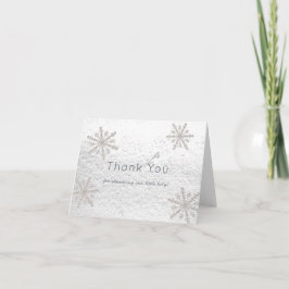 Silver Snowflakes White Snow Baby shower Bedankkaart