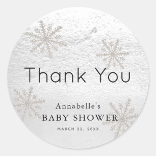 Silver Snowflakes White Snow Baby shower Dank u Ronde Sticker