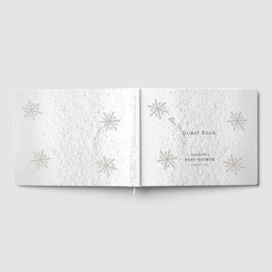 Silver Snowflakes White Snow Baby shower Gastenboek (Volledig)