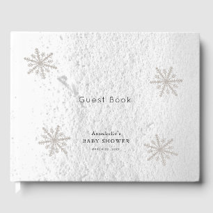 Silver Snowflakes White Snow Baby shower Gastenboek