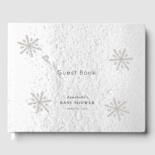 Silver Snowflakes White Snow Baby shower Gastenboek (Voorkant)