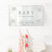 Silver Snowflakes White Snow Baby shower Welkom Spandoek (Insitu)