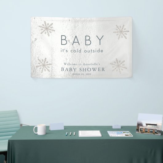 Silver Snowflakes White Snow Baby shower Welkom Spandoek (Beurs)