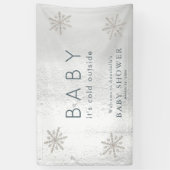 Silver Snowflakes White Snow Baby shower Welkom Spandoek (Verticaal)