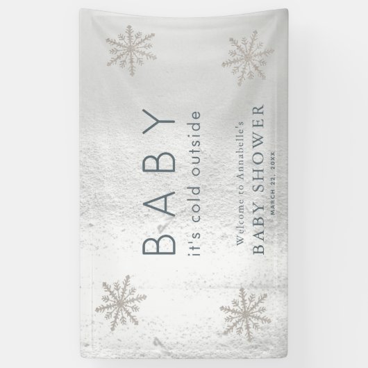 Silver Snowflakes White Snow Baby shower Welkom Spandoek (Verticaal)