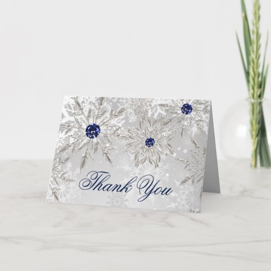 silver snowflakes winter bridal shower Thank You Bedankkaart (Voorkant)