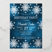 Silver snowflakes winter luxury birthday party folie uitnodiging (Voorkant)