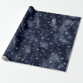Silver Snowflakes Winter Metallic Blue Kerstmis Cadeaupapier (Uitgerold)