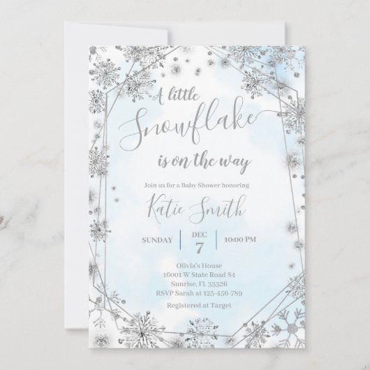 Silver Snowflakes Winter on Way Baby shower I Kaart (Voorkant)