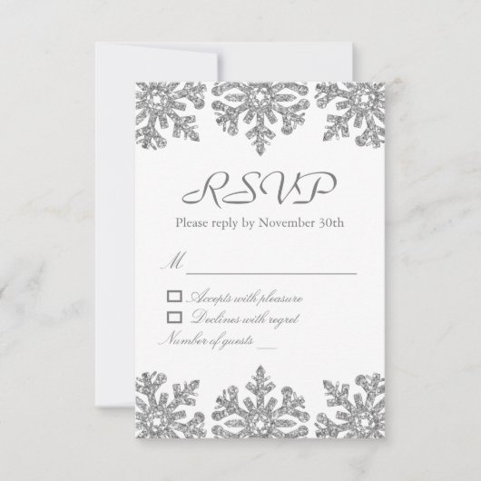 Silver Snowflakes Winter Sweet Sixteen RSVP Kaartje (Voorkant)