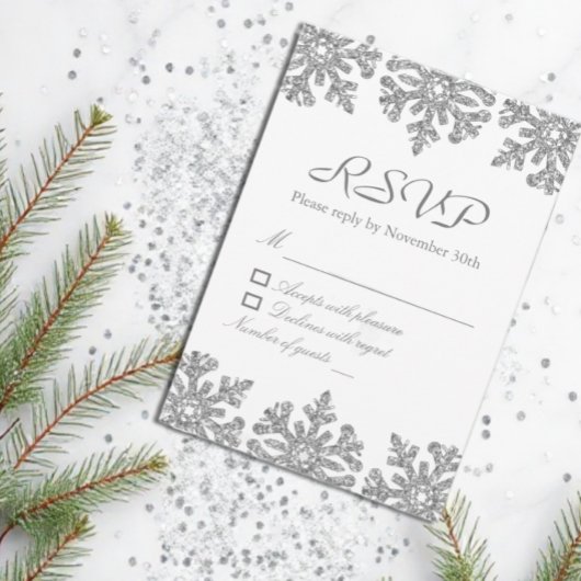 Silver Snowflakes Winter Sweet Sixteen RSVP Kaartje