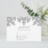 Silver Snowflakes Winter Wedding RSVP Kaartje (Staand voorkant)