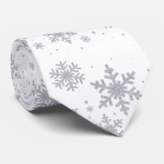 Silver Snowflakes Winter Wedding Stropdas (Opgerold)