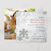 Silver Snowflakes Winter Weduwfotouitnodiging Kaart (Voorkant / Achterkant)