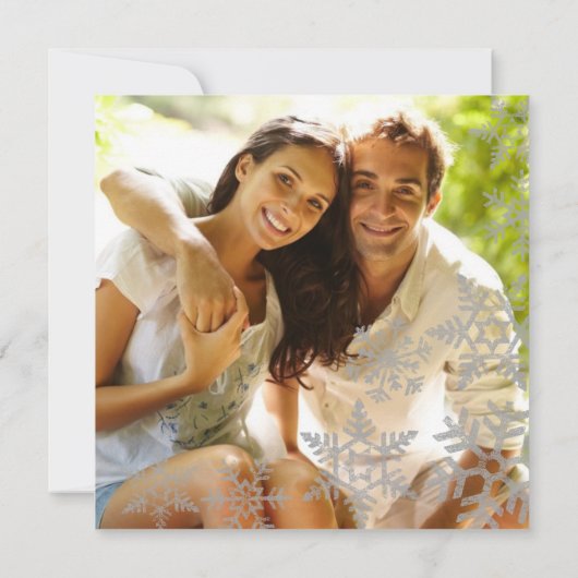Silver Snowflakes Winter Weduwfotouitnodiging Kaart (Achterkant)