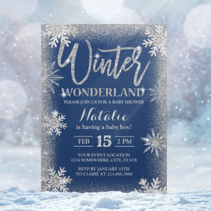Silver Snowflakes Winter Wonderland Baby shower Kaart