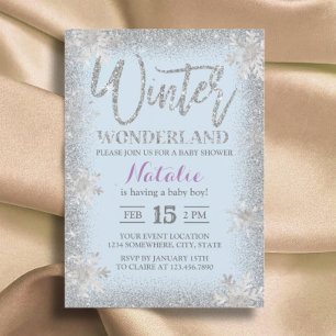 Silver Snowflakes Winter Wonderland Baby shower Kaart
