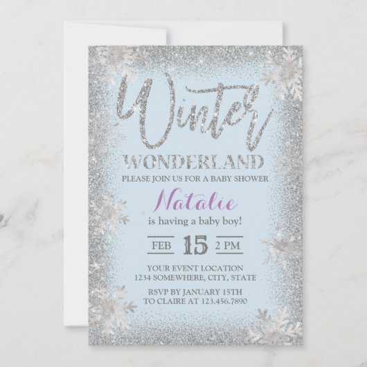 Silver Snowflakes Winter Wonderland Baby shower Kaart (Voorkant)