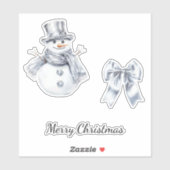 Silver Snowman Bow Kerstmis Sticker (Vel)