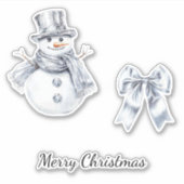 Silver Snowman Bow Kerstmis Sticker (Voorkant)