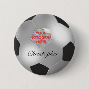 Silver Soccer ball customizable photo frame Ronde Button 5,7 Cm