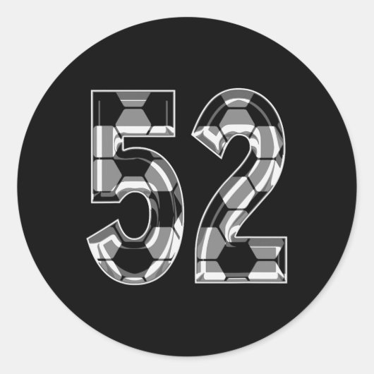 Silver Soccer Pattern Number 52 Jersey Player Unif Ronde Sticker (Voorkant)