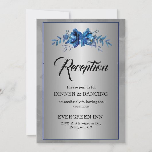Silver Soirée Blooming Blue Affair Receptie Kaart (Voorkant)