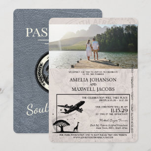 Silver South Africa Passport Wedding Invitation Kaart