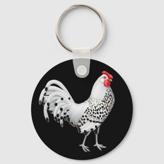 Silver Spangled Hamburg Chicken Sleutelhanger (Voorkant)
