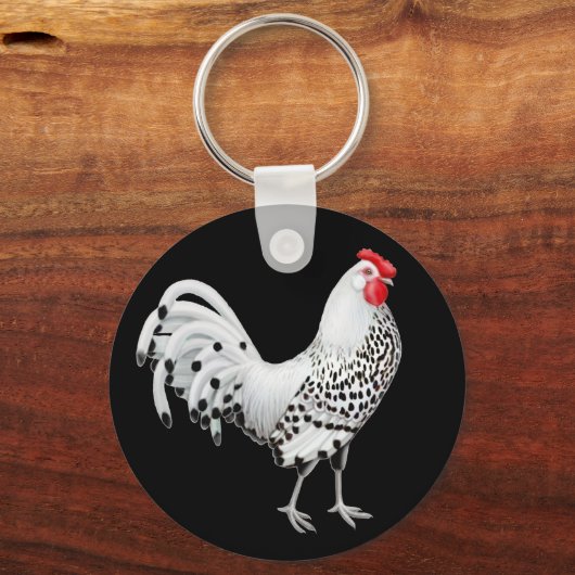 Silver Spangled Hamburg Chicken Sleutelhanger (Voorkant)