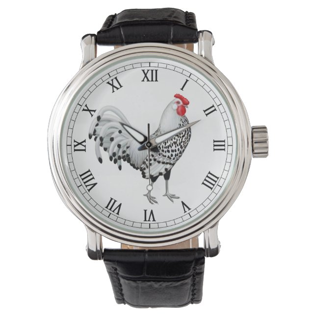 Silver Spangled Hamburg Haan Horloge (Voorkant)