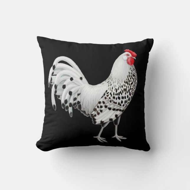 Silver Spangled Hamburg Rooster Pillow Kussen (Voorkant)