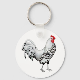 Silver Spangled Hamburg Rooster Sleutelhanger
