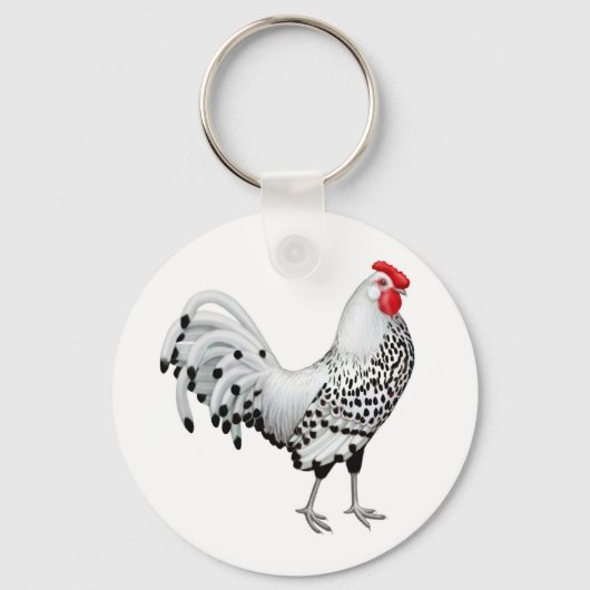 Silver Spangled Hamburg Rooster Sleutelhanger (Voorkant)