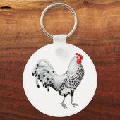 Silver Spangled Hamburg Rooster Sleutelhanger (Voorkant)