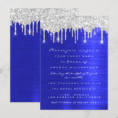 Silver Spark Glitter Drips Royal Blue Bridal 16th Kaart (Voorkant / Achterkant)