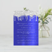 Silver Spark Glitter Drips Royal Blue Bridal 16th Kaart (Staand voorkant)