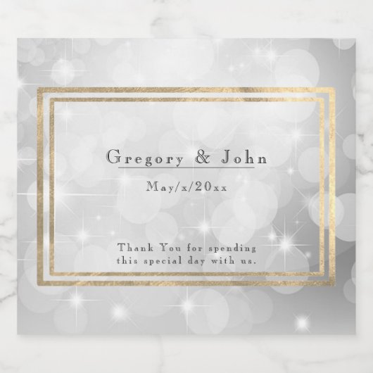 Silver Sparking Bokeh Gold Metallic Lijst Sparkling Wijnetiket (Enkel label)