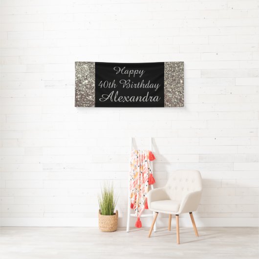 Silver Sparkle 40th Birthday Party Banner (Insitu)