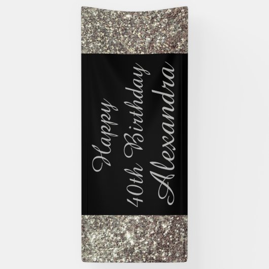 Silver Sparkle 40th Birthday Party Banner (Verticaal)