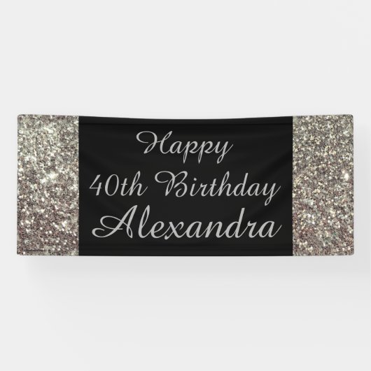Silver Sparkle 40th Birthday Party Banner (Horizontaal)